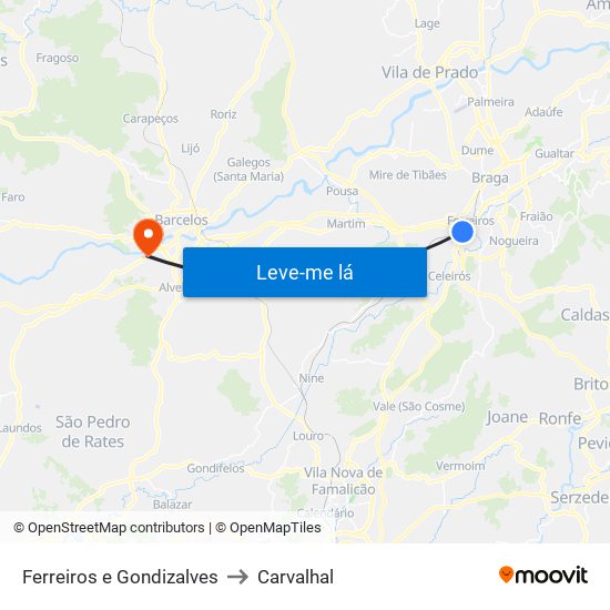 Ferreiros e Gondizalves to Carvalhal map