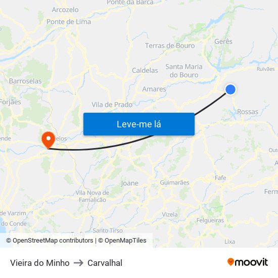 Vieira do Minho to Carvalhal map