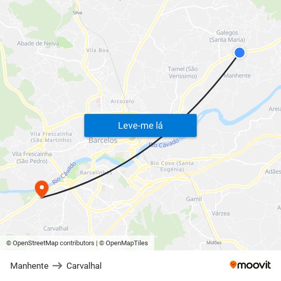 Manhente to Carvalhal map