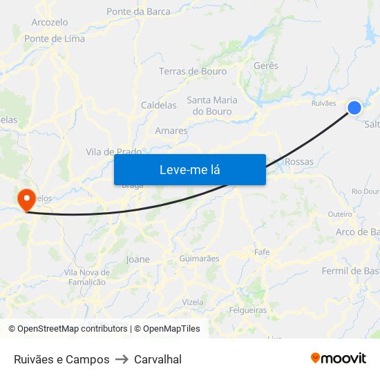Ruivães e Campos to Carvalhal map