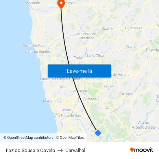 Foz do Sousa e Covelo to Carvalhal map