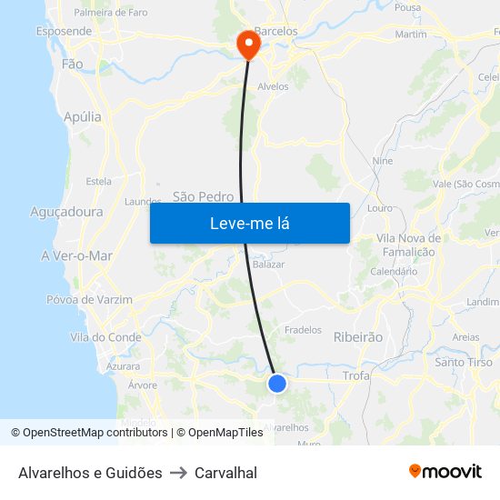 Alvarelhos e Guidões to Carvalhal map