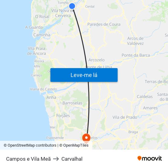 Campos e Vila Meã to Carvalhal map