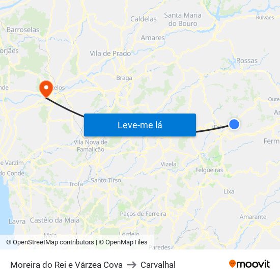 Moreira do Rei e Várzea Cova to Carvalhal map