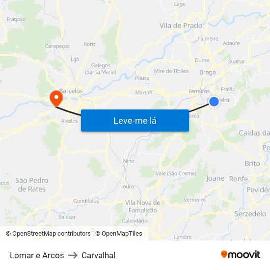 Lomar e Arcos to Carvalhal map