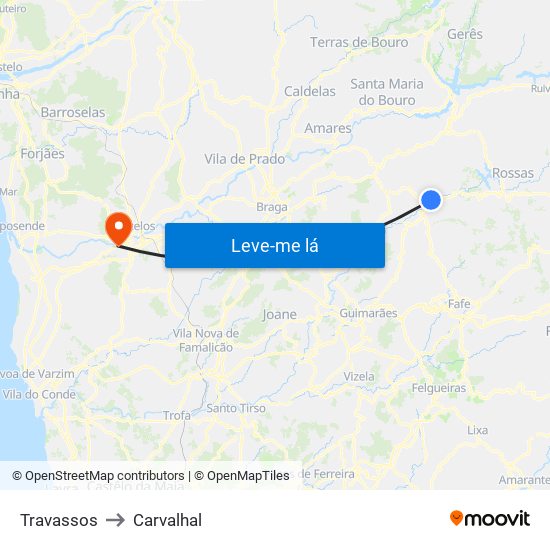 Travassos to Carvalhal map