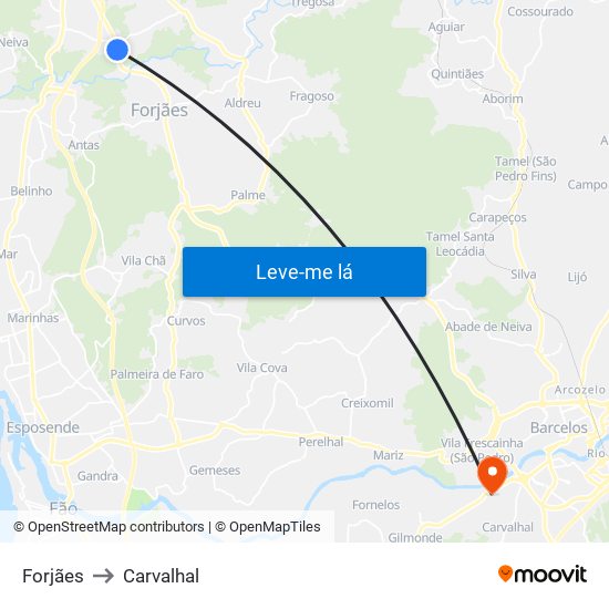Forjães to Carvalhal map