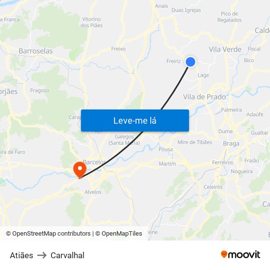 Atiães to Carvalhal map
