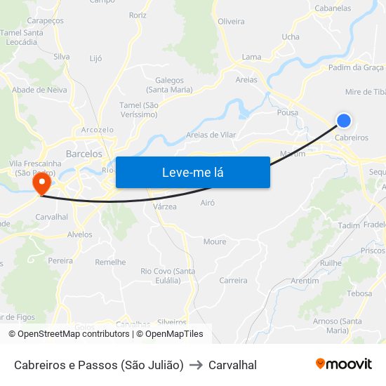 Cabreiros e Passos (São Julião) to Carvalhal map