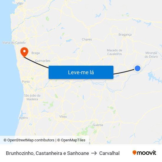 Brunhozinho, Castanheira e Sanhoane to Carvalhal map