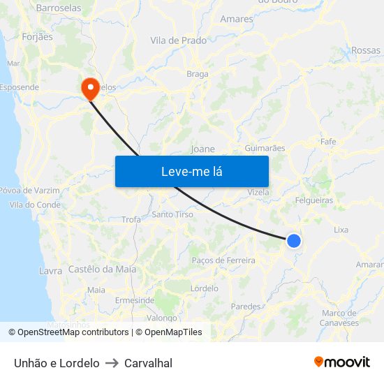 Unhão e Lordelo to Carvalhal map