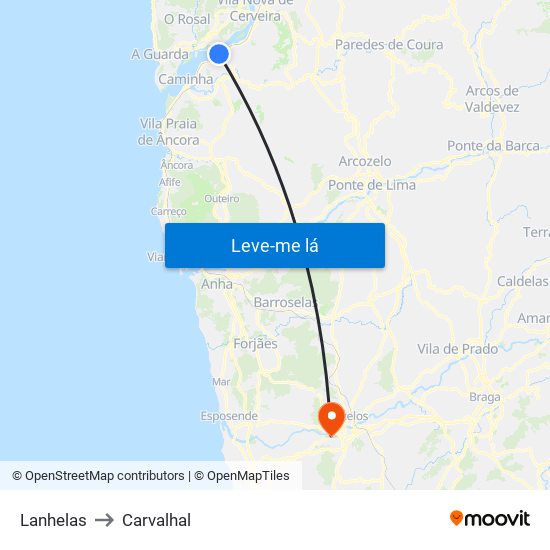 Lanhelas to Carvalhal map