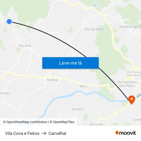 Vila Cova e Feitos to Carvalhal map