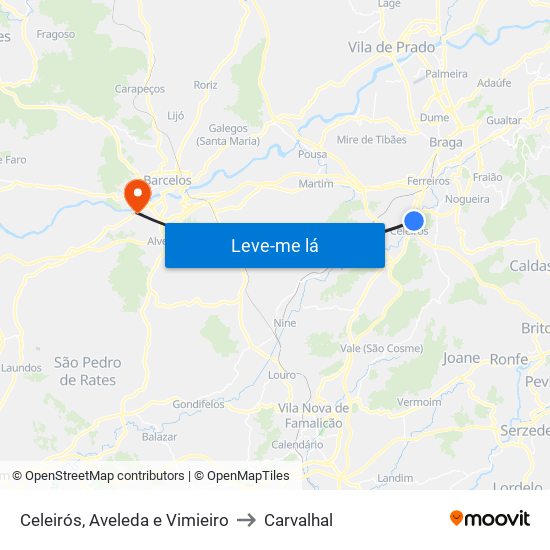 Celeirós, Aveleda e Vimieiro to Carvalhal map