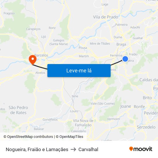 Nogueira, Fraião e Lamaçães to Carvalhal map