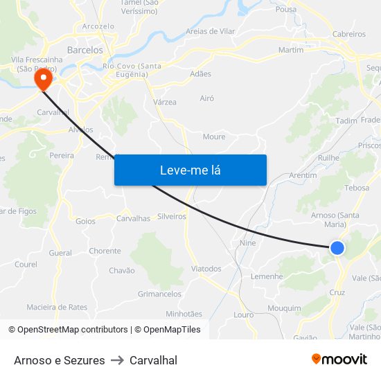Arnoso e Sezures to Carvalhal map