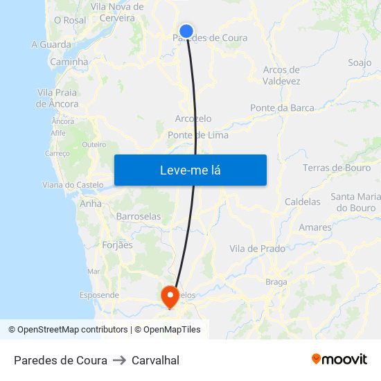 Paredes de Coura to Carvalhal map