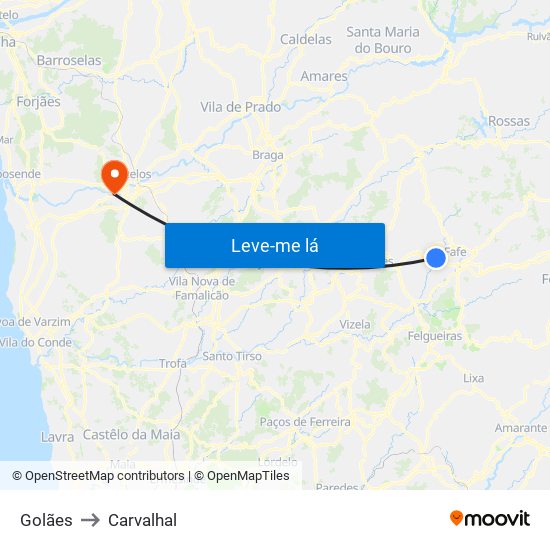 Golães to Carvalhal map