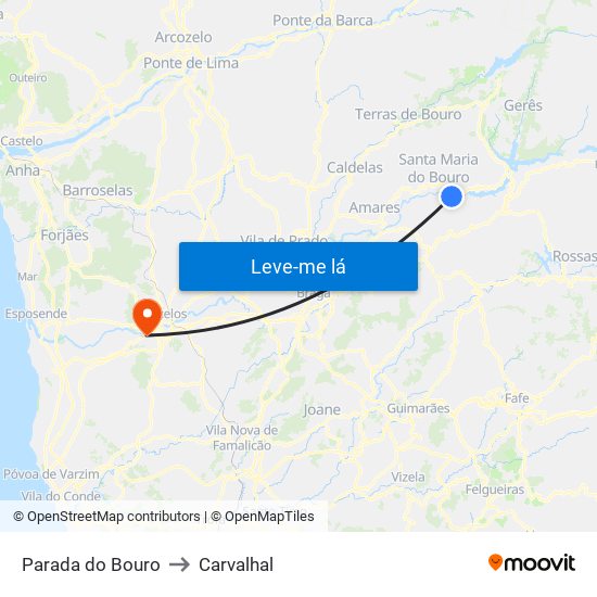 Parada do Bouro to Carvalhal map