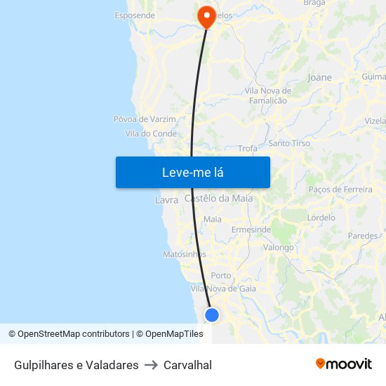 Gulpilhares e Valadares to Carvalhal map