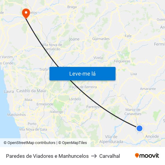 Paredes de Viadores e Manhuncelos to Carvalhal map