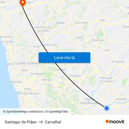 Santiago de Piães to Carvalhal map