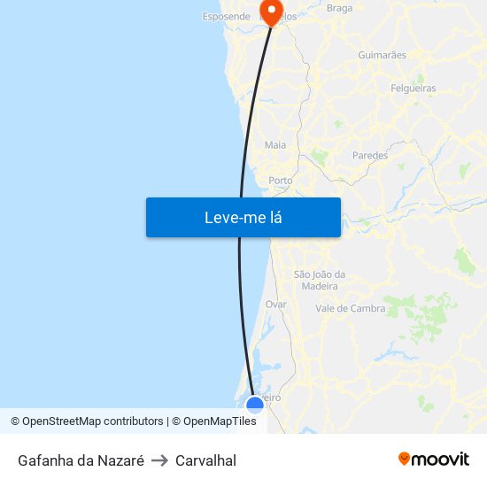 Gafanha da Nazaré to Carvalhal map