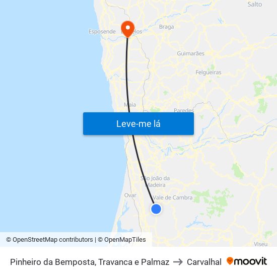 Pinheiro da Bemposta, Travanca e Palmaz to Carvalhal map