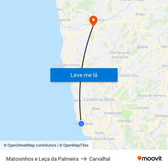 Matosinhos e Leça da Palmeira to Carvalhal map