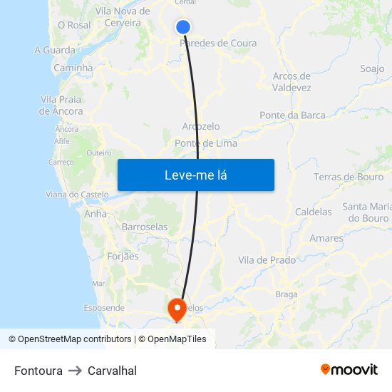 Fontoura to Carvalhal map