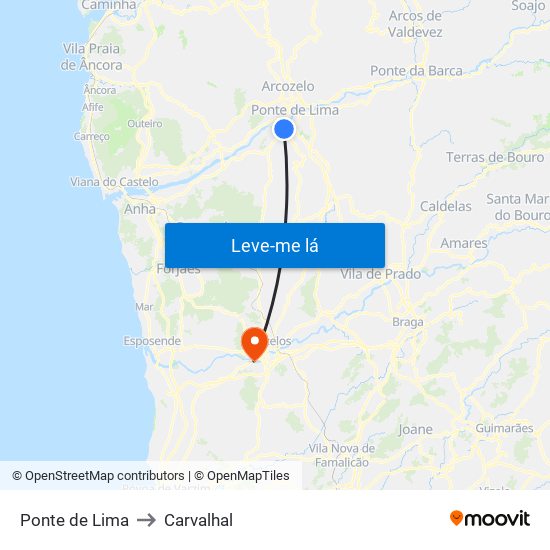 Ponte de Lima to Carvalhal map