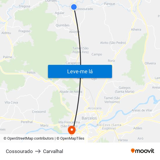 Cossourado to Carvalhal map