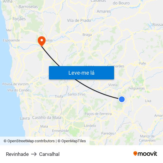 Revinhade to Carvalhal map