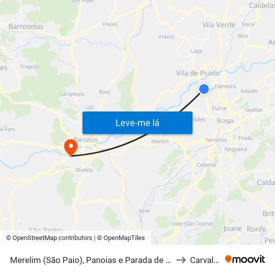 Merelim (São Paio), Panoias e Parada de Tibães to Carvalhal map