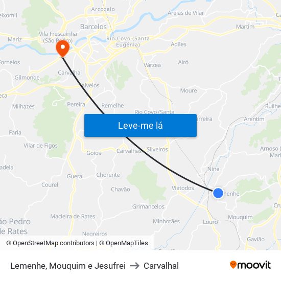 Lemenhe, Mouquim e Jesufrei to Carvalhal map