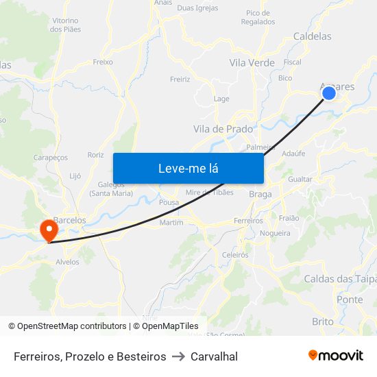 Ferreiros, Prozelo e Besteiros to Carvalhal map