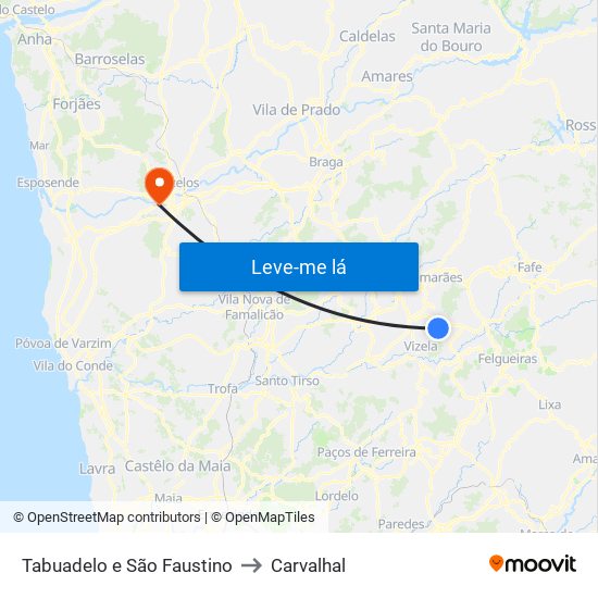 Tabuadelo e São Faustino to Carvalhal map