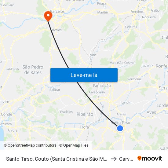 Santo Tirso, Couto (Santa Cristina e São Miguel) e Burgães to Carvalhal map