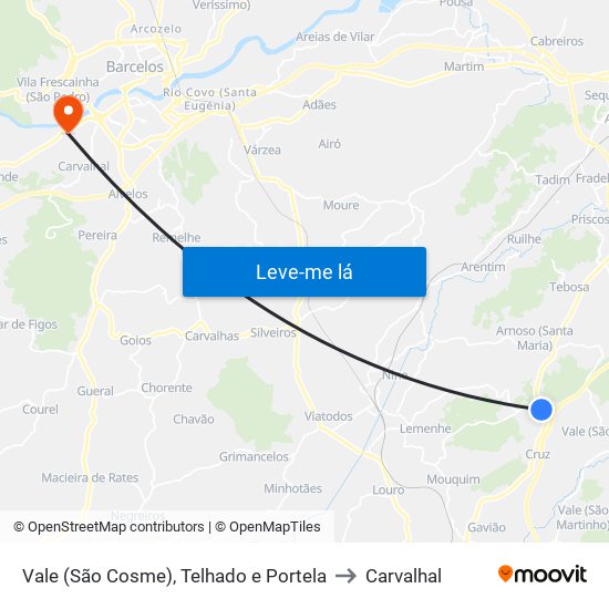 Vale (São Cosme), Telhado e Portela to Carvalhal map