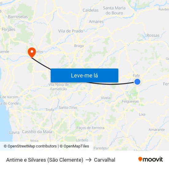 Antime e Silvares (São Clemente) to Carvalhal map