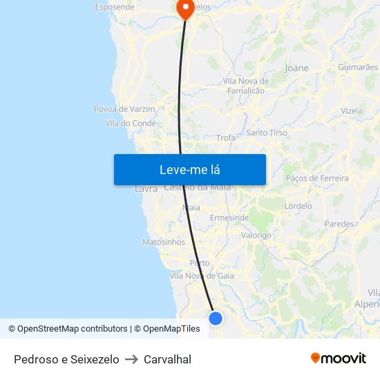 Pedroso e Seixezelo to Carvalhal map