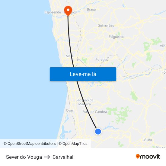 Sever do Vouga to Carvalhal map