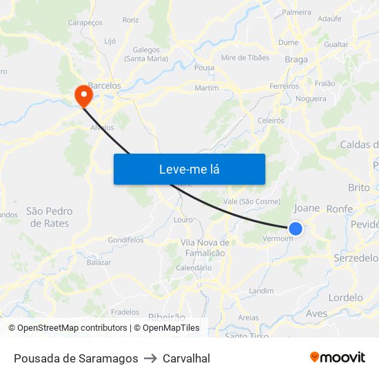 Pousada de Saramagos to Carvalhal map