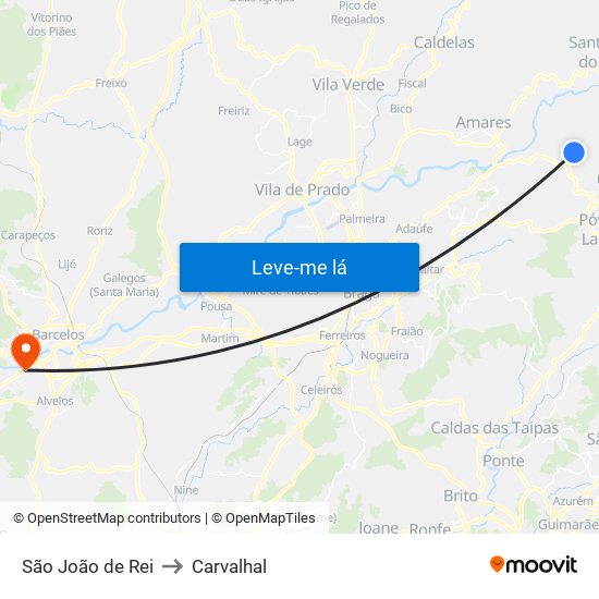 São João de Rei to Carvalhal map