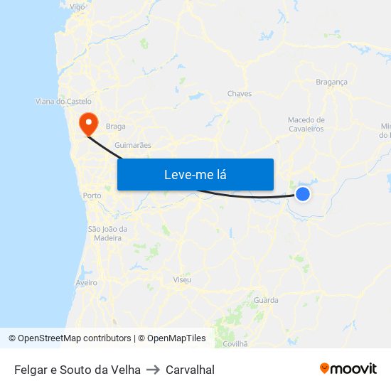 Felgar e Souto da Velha to Carvalhal map