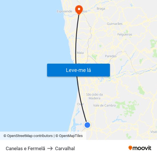 Canelas e Fermelã to Carvalhal map