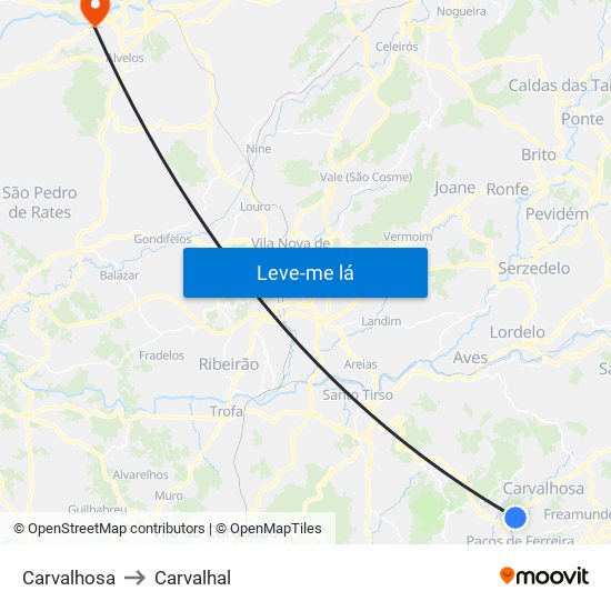 Carvalhosa to Carvalhal map