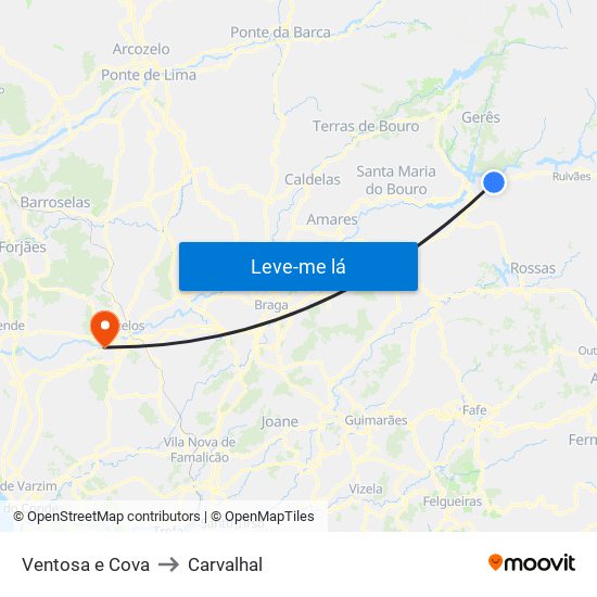 Ventosa e Cova to Carvalhal map