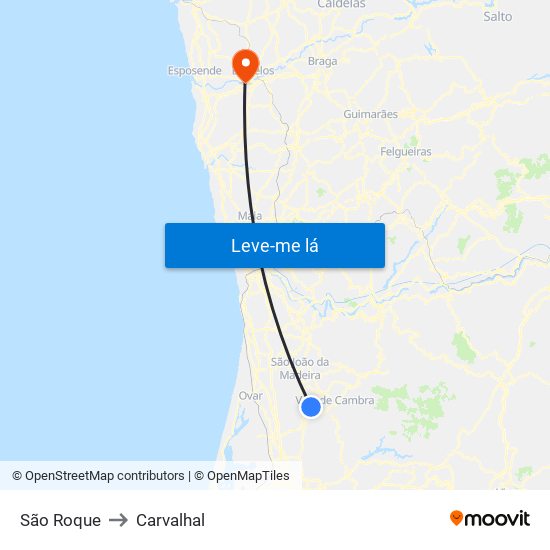 São Roque to Carvalhal map