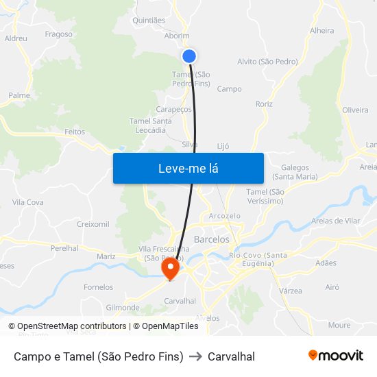 Campo e Tamel (São Pedro Fins) to Carvalhal map